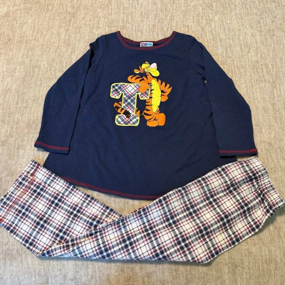 Vintage Disney Tigger Plaid Set Girls Size 6X Blue‎ Pooh Outfit